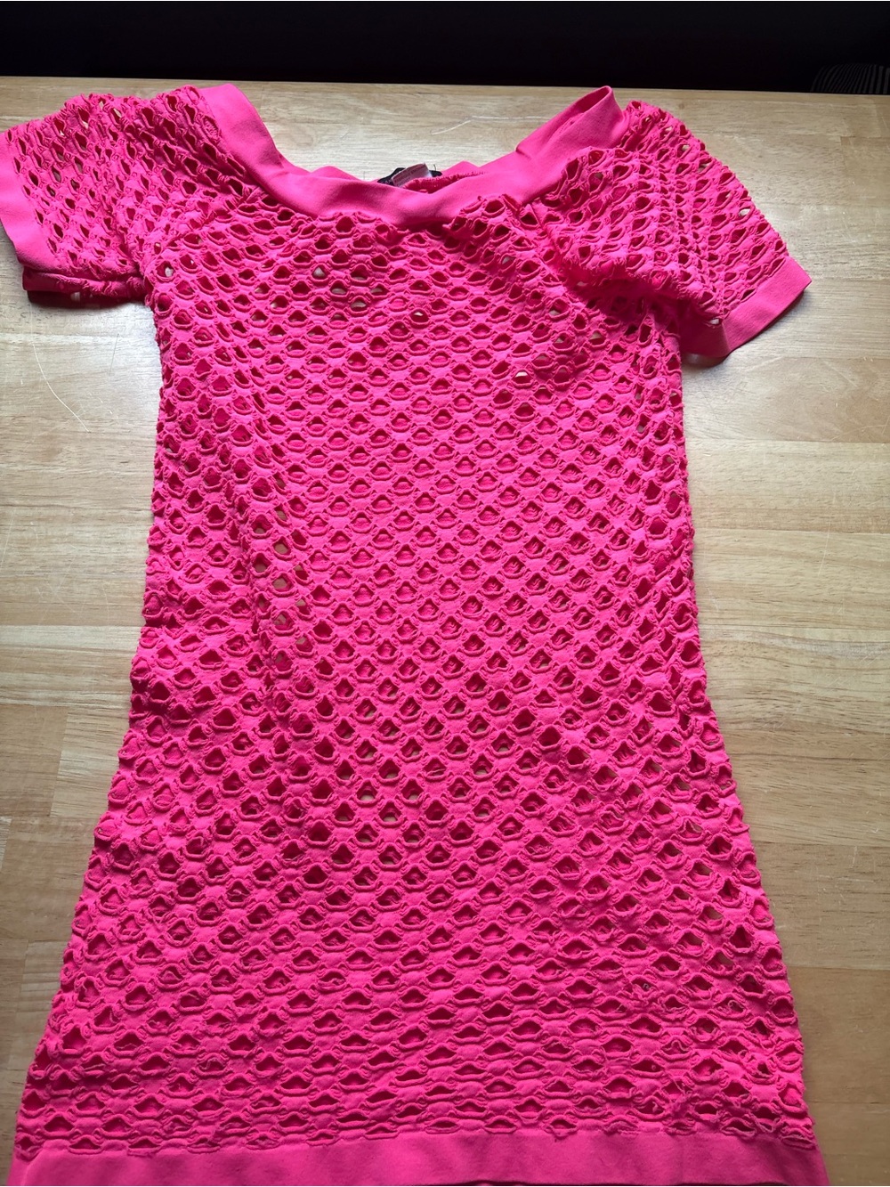 Hot Pink Knit Overlay Short Sleeve Dress